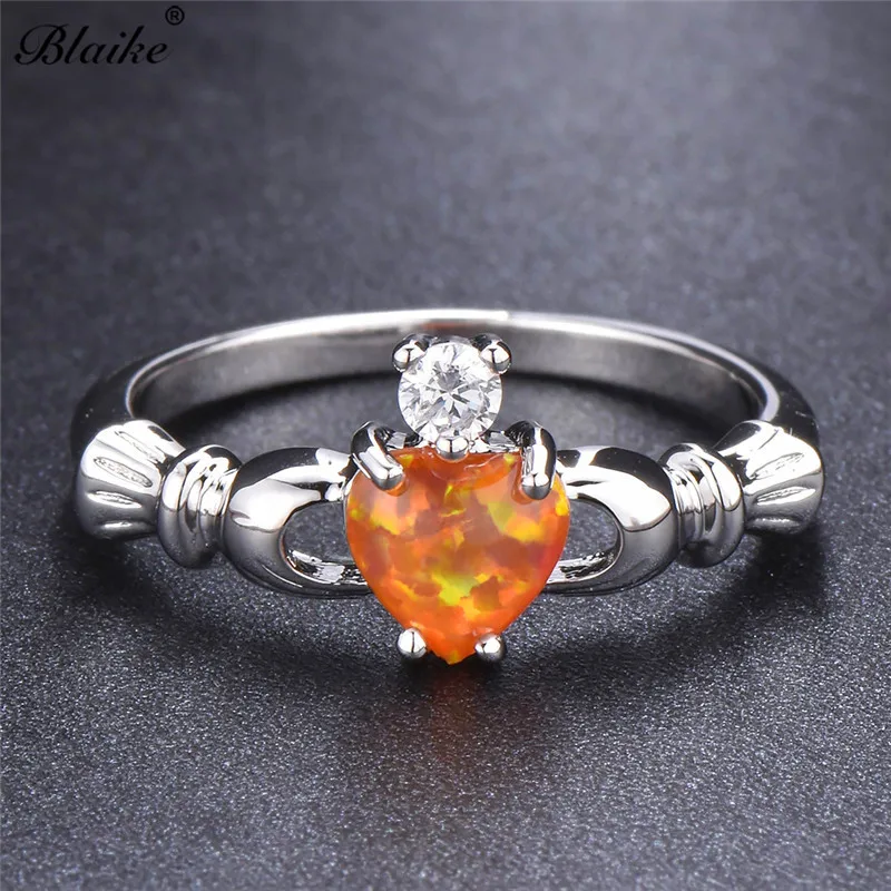 Blaike простые 925 пробы серебряные заполненные кольца для женщин изысканное Сердце Оранжевый огненный опал кольцо Модный Ювелирный камень подарки