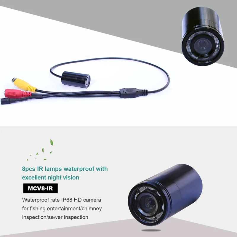

Free shipping 8 Lamps 90deg 4-24V IP68 Rate Small Size Waterproof Pipe Inspection Video Camera with 5m cable(1~50m for choice)