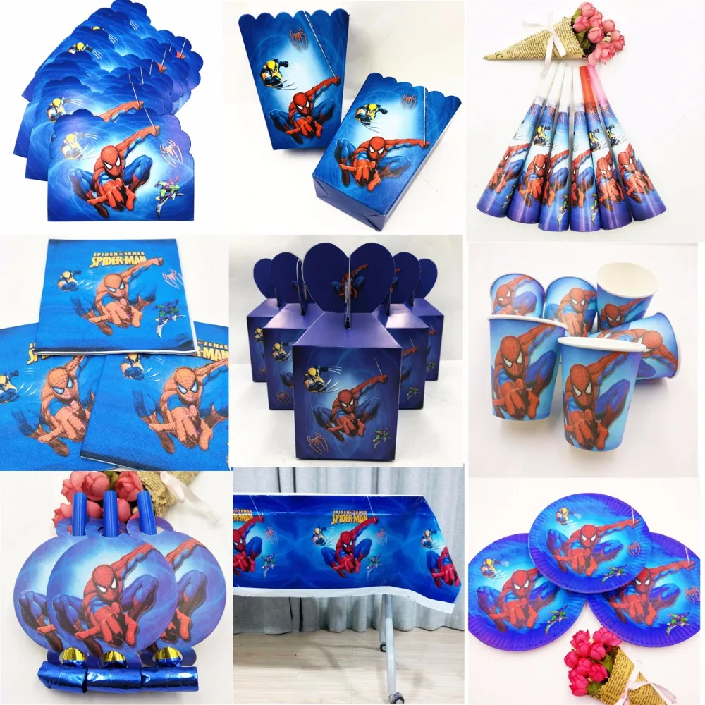 

Spiderman kids Birthday Party Decor Plate Cup Napkin Banner disposable party Tableware Set Baby Shower Party Supplies favor boy
