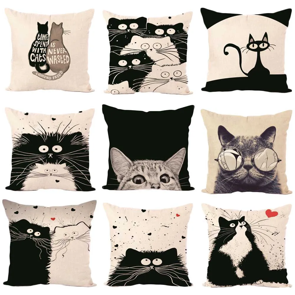 

45cm*45cm Cartoon Decorative Pillowcase Cat Pillow Case Married Couples Kitten Cushion Cover Linen 2018
