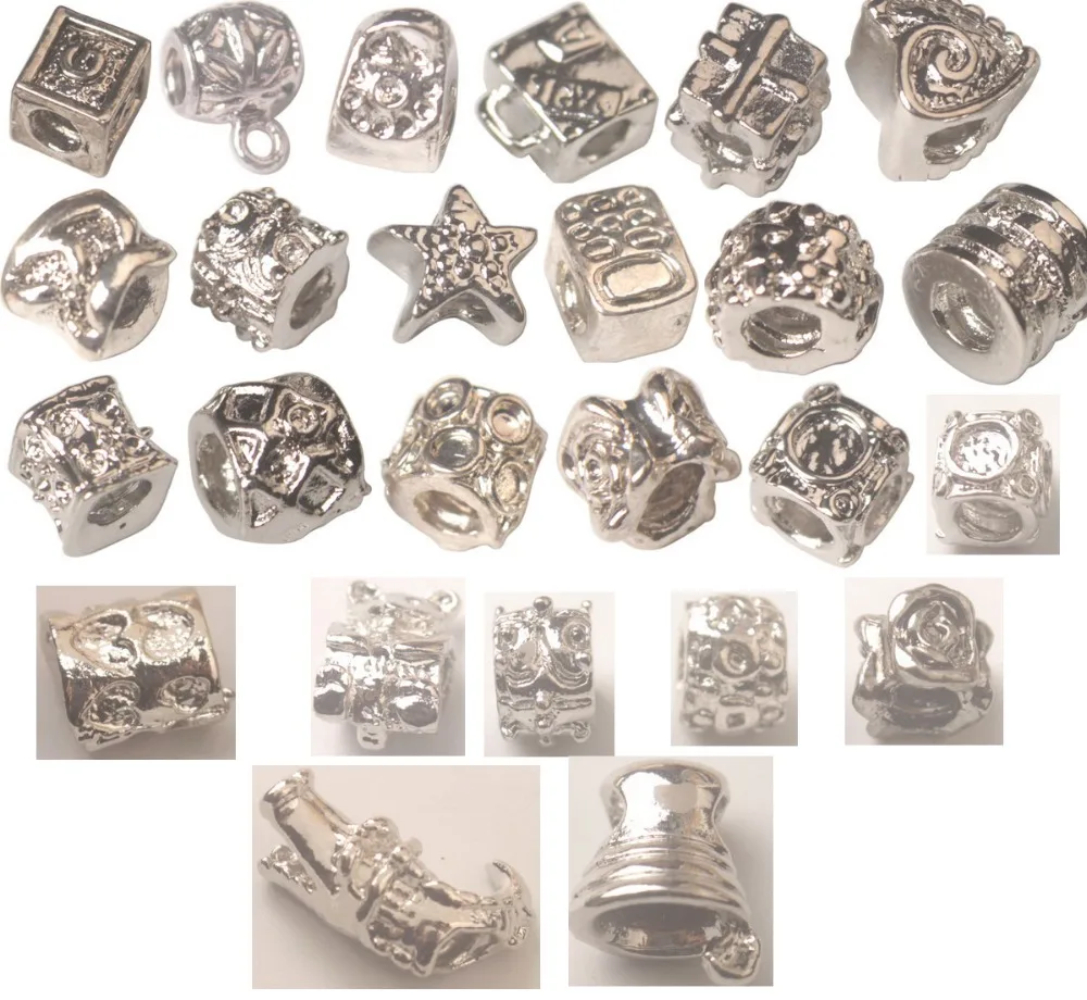 

Бусины для браслета, металлические, серебристые, 25 шт.