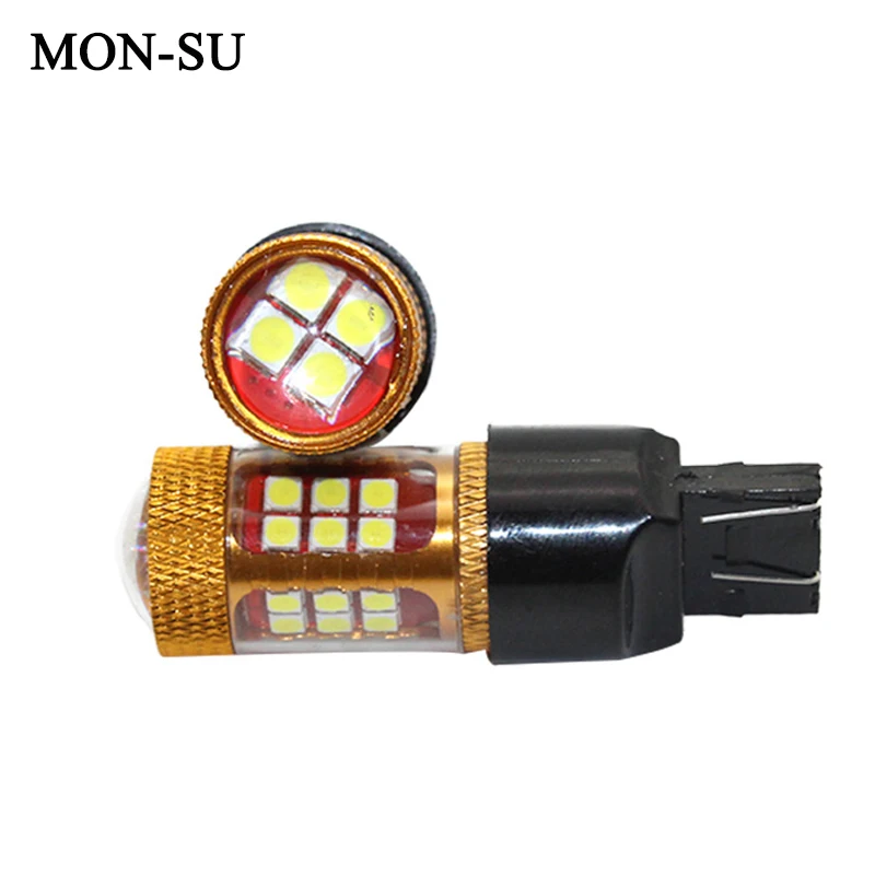 

MON-SU 2pcs Car 7443 28 SMD LED Canbus Fog Light T20 580 Automotive LED Super Bright Fog Lamp With Lens 12V 24V 6000K