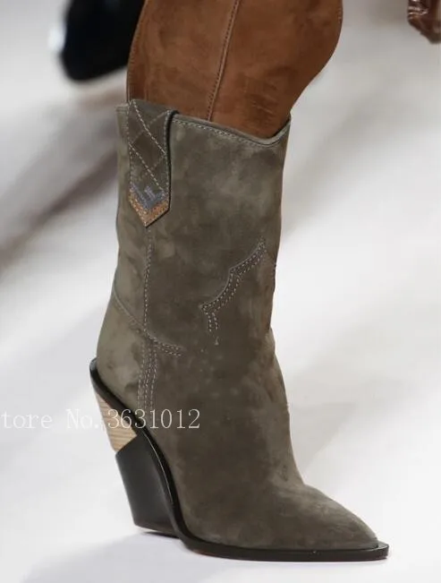 As Mi mollet Cuir 42 Chunky Western Piste Pic Bleu as En Véritable Femmes Talons Point Taille Cowboy Grande Pic Rose Bootas Toe Bottes Chaussures Cales ZwulOkiPXT
