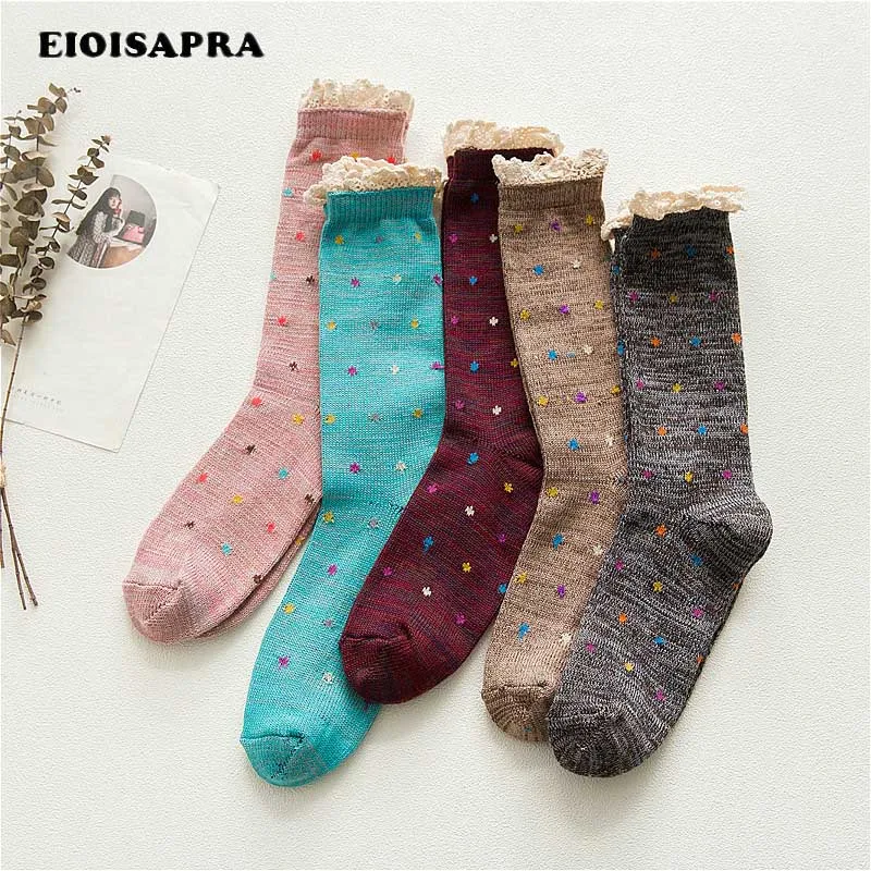 

[EIOISAPRA]College Style Colorful Point Cotton Meias Long Lace Socks Women Harajuku Heap Heap Calcetines Novelty Funny Socks