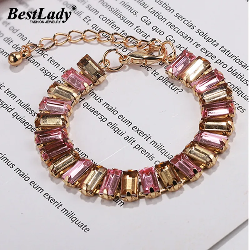 Best lady Boho Sexy Bracelet For Women Wedding Hot Sale Geometric Glass Vintage Statement Bride Bracelet Link Chain Gifts Bijoux