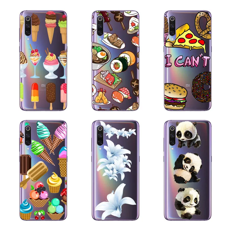 Xiaomi Mi 9 Case,Silicon Black Painting Flower Soft TPU Back Cover for Xiaomi Mi 9 SE Protect Phone Cases Shell