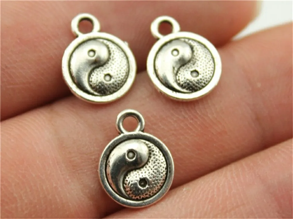 

WYSIWYG 12pcs 10mm Ba Gua Charm Antique Silver Color Yin Yang Charm Double Sided Tai Chi Charms For Jewelry Making