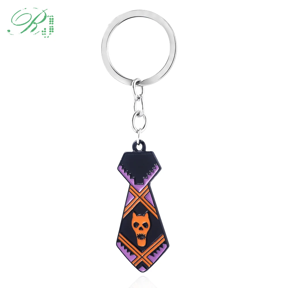 

RJ New Anime JOJOS BIZARRE ADVENTURE Metal Keychains Kira Yoshikage Tie Skull Logo Pendants Choker Car Keyring Men Jewelry Gift