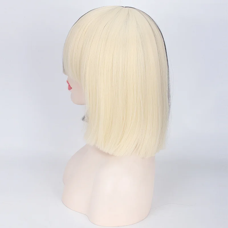 Это действующий СИА Аниме косплей парик синтетические волосы для женщин прямые Хэллоуин Половина блонд черный короткий боб парики с челкой 35 см
