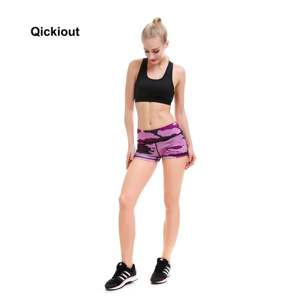 Шорты qickitout, высокое качество, женские сексуальные фиолетовые камуфляжные повседневные шорты, повседневные летние женские шорты с высокой талией размера плюс