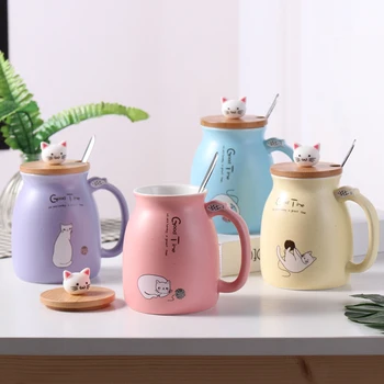 

Creative cute cat ceramic Mug cartoon with lid cup kitten milk mug coffee ceramic mugs students cup drinkware birthday gifts
