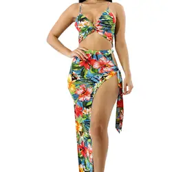 JAYCOSIN Женский комплект одежды лето сексуальные две детали с принтом комплект слинг v-образный рукав с открытыми плечами Топ и длинная юбка