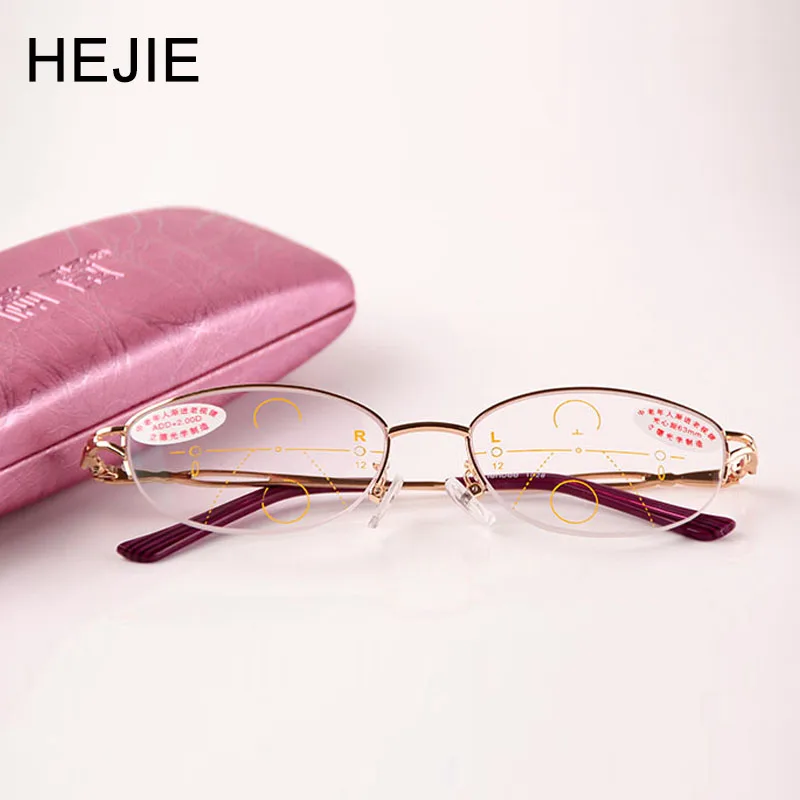 Fashion Women Alloy Multifocal Progressive Reading Glasses Brand Oval