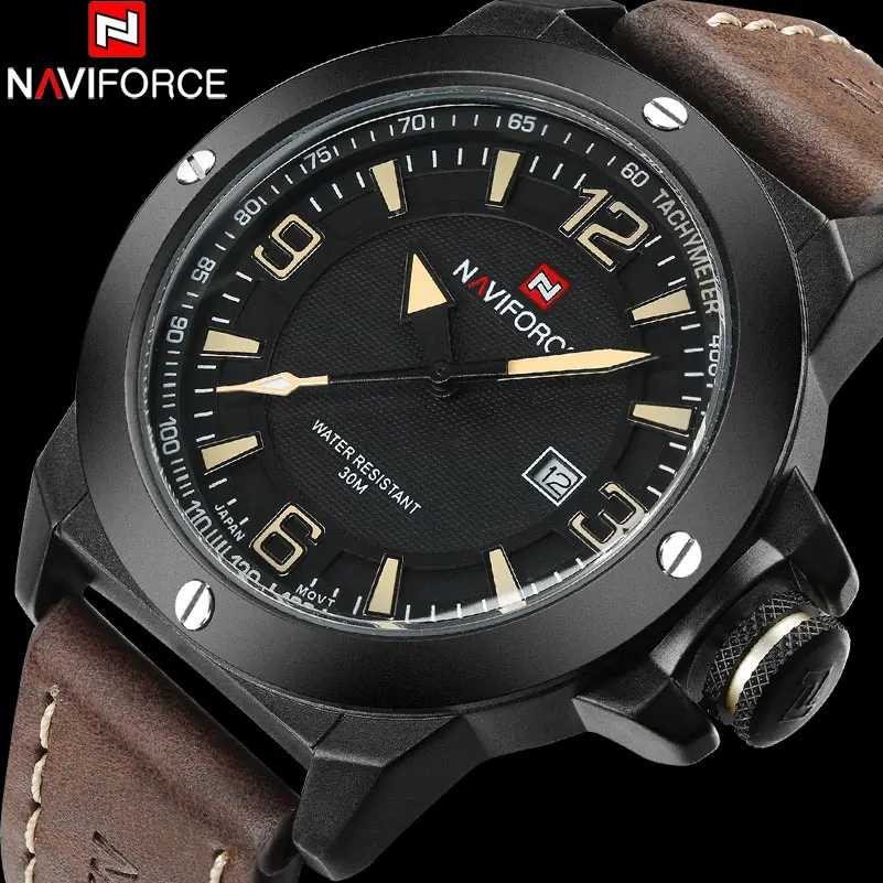NAVIFORCE China luxury brand waches men military sports watch 30M waterproof calendar wristwatch genuine leather clock