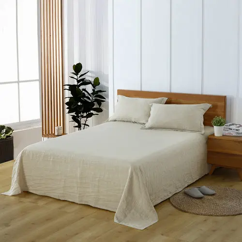 flax color Тяжелое чистое белье плоские простыни наборы мягкие 185gsm белье сделано - Цвет: flax color