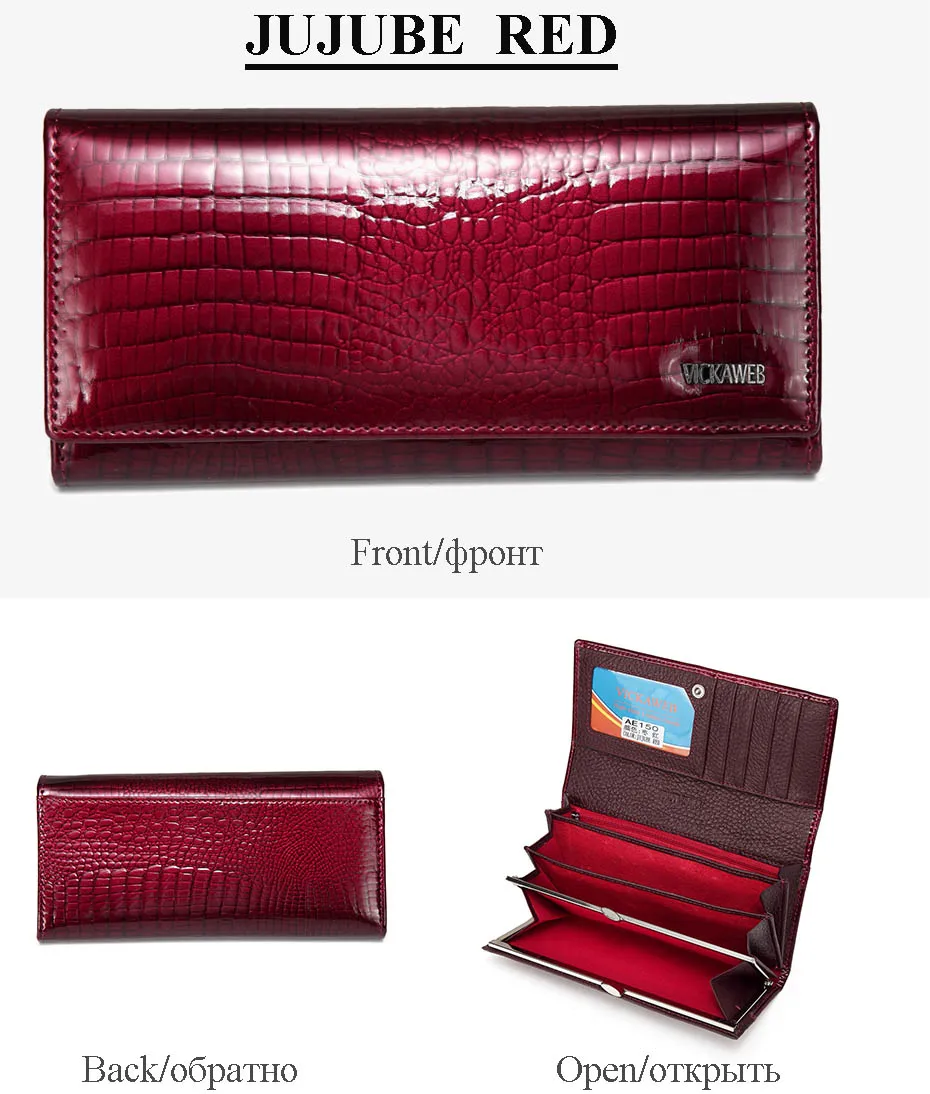VICKAWEB Wallet Female Genuine Leather Purse Women Vintage Alligator Women Wallets Long Hasp Womens Wallets and Purses Retro-AE150-030