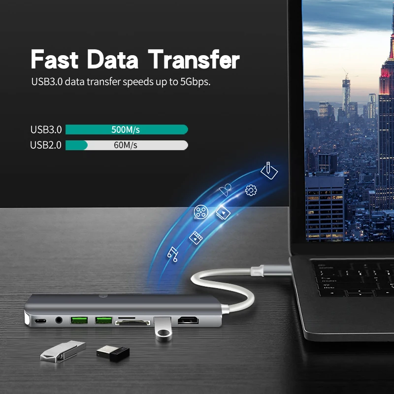 Pаспродажа font b USB b font C концентратор, 9 в 1 многопортовый концентратор, Тип C концентратор с HDMI RJ45 USB3.0 PD SD TF 3.5AUX для ноутбука, больше устройств с интерфейсом type C