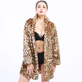 

Sexy Winter Woman Leopard Coat Autumn Fashion Long Sleeves Club Party Leopard Print Fur Jacket Coats trench Womens Outerwear