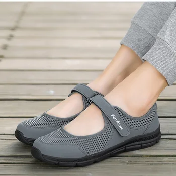 

MCCKLE Plus Size Women Flat Shoes Air Mesh Autumn Female Casual Solid Footwear Hook Loop Flats Comfortable Outdoor Shoes
