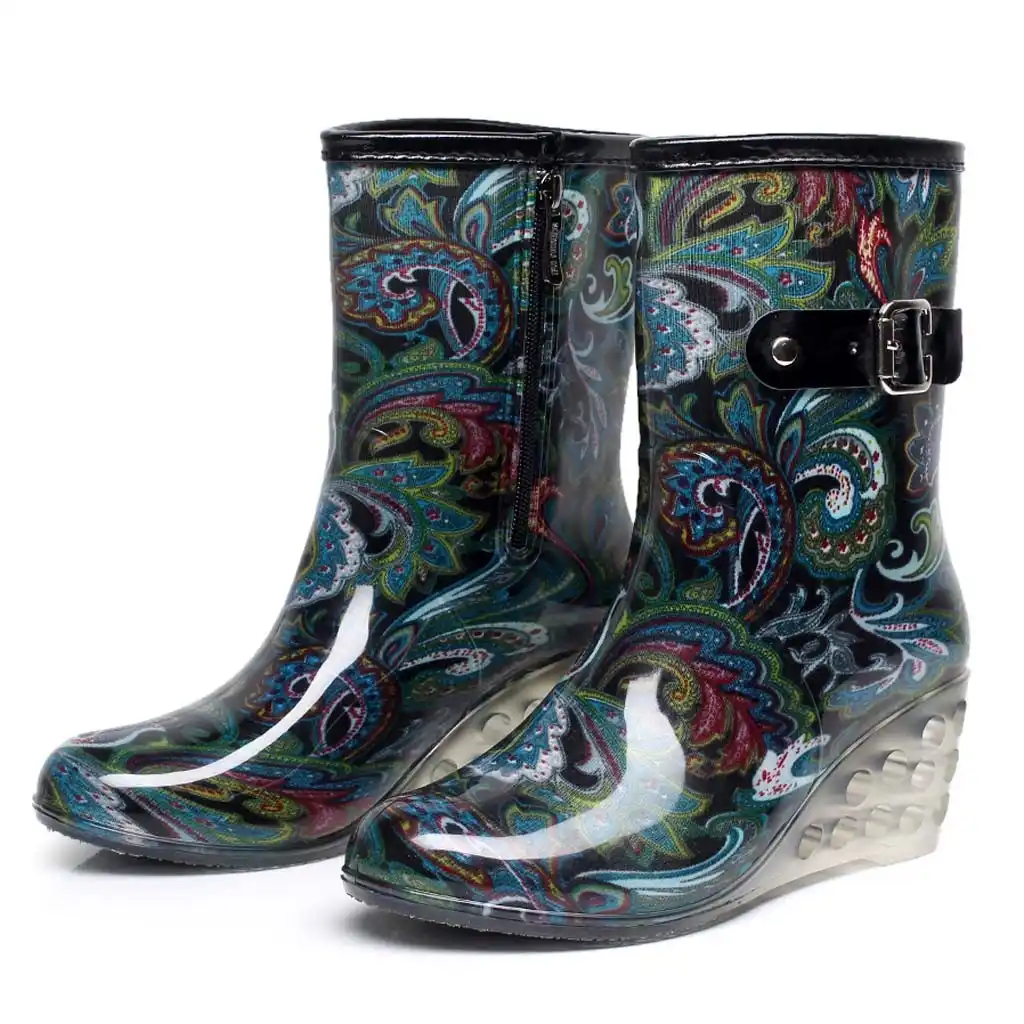 wedge heel rain boots