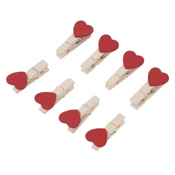 

50pcs Natural Wooden Pegs Clips Red Heart Shape for Decoration Paper Peg Pin 35x7mm