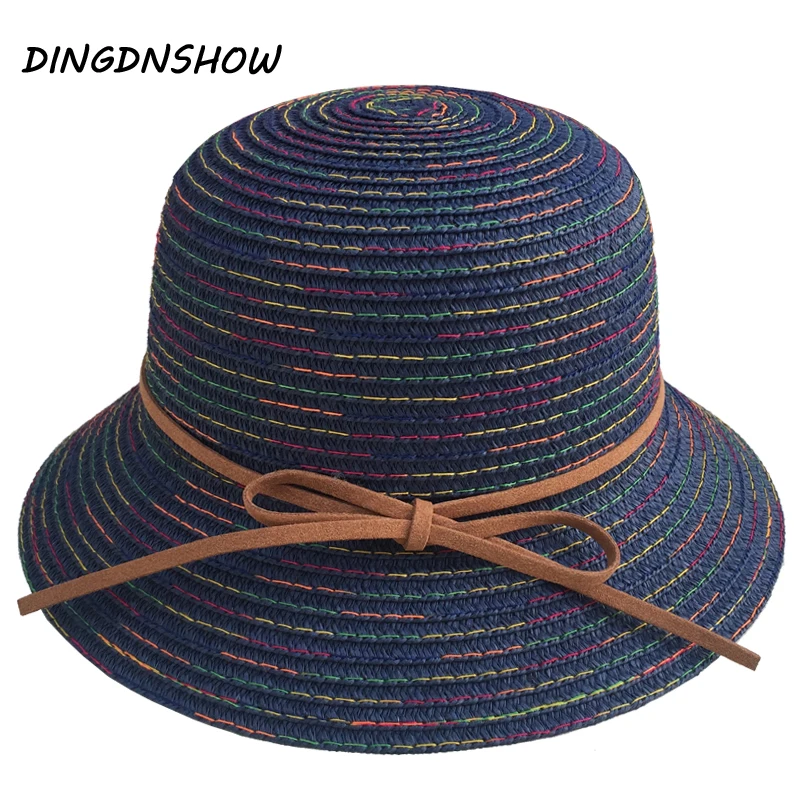 

[DINGDNSHOW] 2019 Fashion Sun Hat Adult Vintage Summer Hat Wide Brim Hat Women Elegant Straw Hat Striped Beach Cap