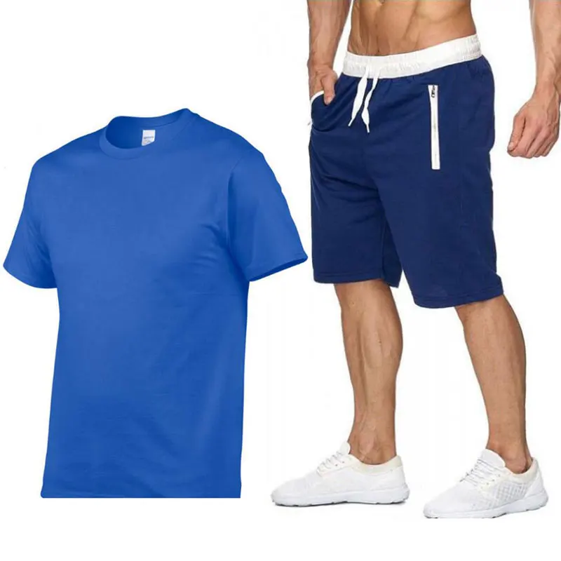 2019 новый летний мужской комплект, спортивные комплекты, футболка с короткими рукавами + шорты, комплект из двух предметов, спортивный