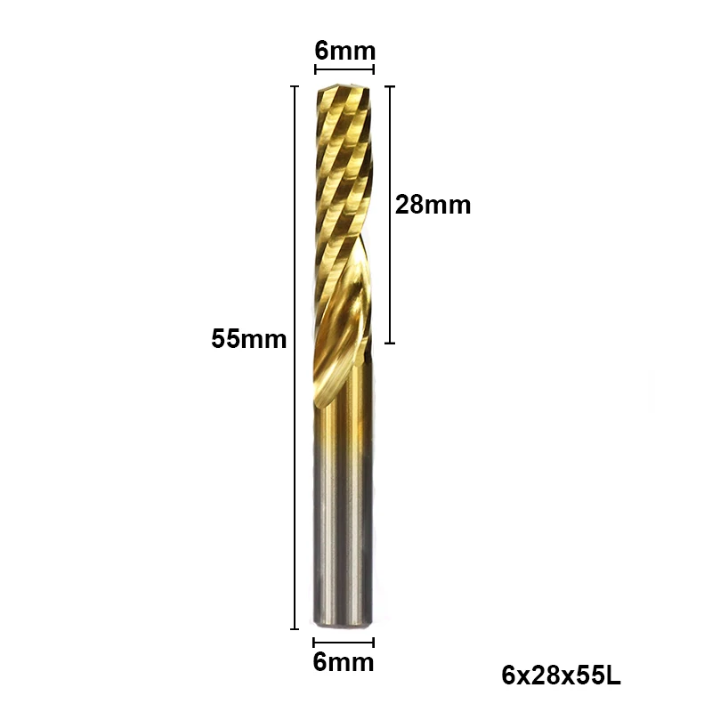 XCAN 1 шт. 6 мм хвостовик Карбид спиральная Концевая фреза с титановым покрытием одна флейта фреза 1 Флейта ЧПУ гравировальная Концевая фреза - Длина режущей кромки: 1pc 6x28x55mm