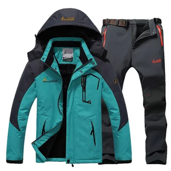 

Winter Ski Jacket suits Men Waterproof Fleece Thermal Snow Jacket + Soft Shell Pants Outdoor Mountain Skiing Snowboard suits 5XL