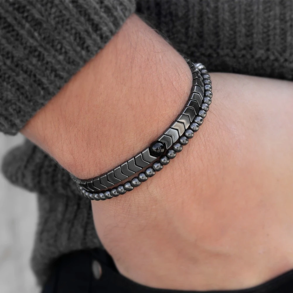 Conjunto de pulseras de hematita para hombre, brazalete de macramé con tejido europeo, estilo Punk, hip hop, de regalo|Pulseras de amuleto| - AliExpress