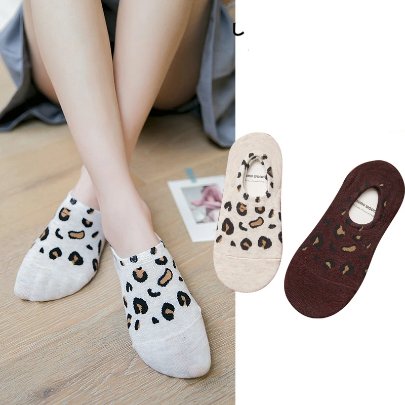 

Sock Slippers Woman 2019 New Fashion 1 pair Women Socks Slippers Cotton Leopard Women Boat Socks Women Invisible