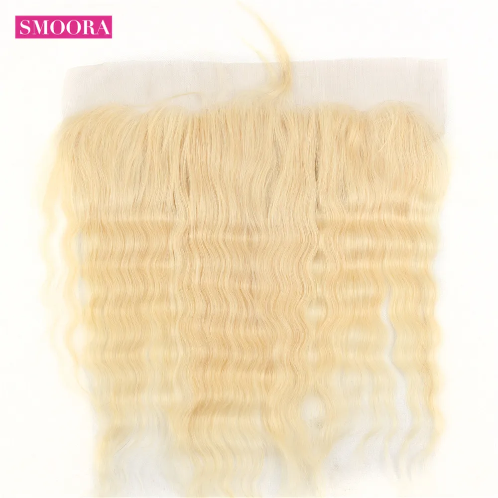 Smoora бразильский 613 блонд глубокая волна пучок человеческих волос с кружевной фронтальной не Реми светлый блонд пучок s с предварительно сорванным фронтальным