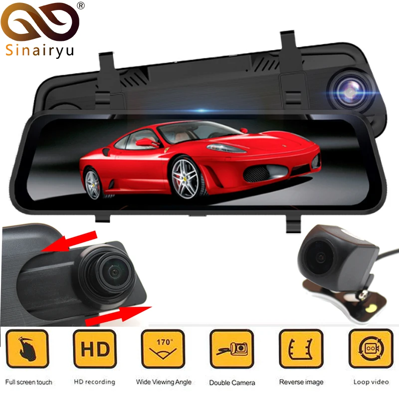 

1920*1080P 9.68" HD Full Touch IPS Screen Car DVR Mirror Monitor With Front Rear Double Recorder Starlight Night Vision Camera