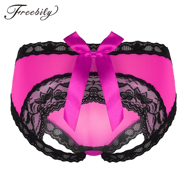 

Women Sexy Lingerie Panties Slinky Open Back Semi Sheer Knickers Briefs Underwear with Lace Trim & Satin Bow for Lingerie Night