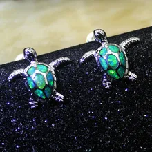 Серьги в виде животных для девочек, зеленый опал, морская черепаха, 925 пробы, серебряные серьги для женщин, подарки