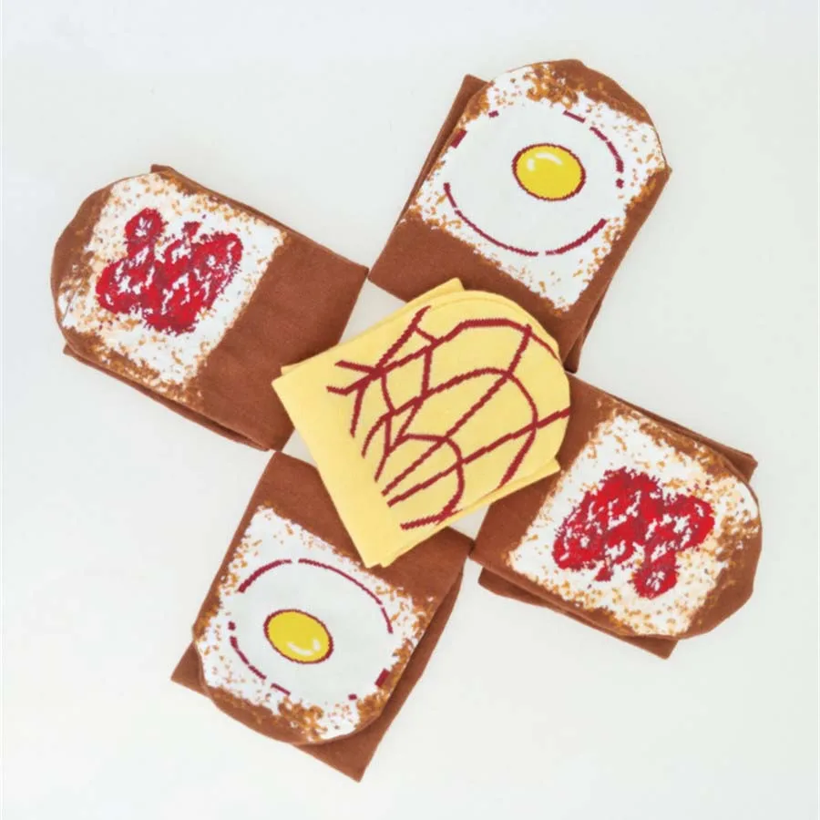 Мультяшные жаккардовые Джем хлеб ананас булочки гренок с яйцом носки со смешным рисунком для женщин Япония Мода хлопок унисекс пара носки