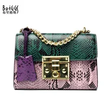 Бренд Briggs, сумки с клапаном, женская сумка из натуральной кожи, модная сумка на плечо с цепочками, винтажная сумка-мессенджер под змеиную кожу для женщин