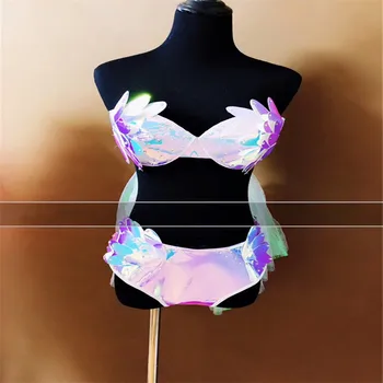 

R85 Colorful laser female bikini dj dance costumes party wears dress pole dance costumes bar show model clothe bra dj outfits ds