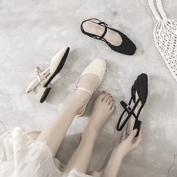 

Spring 2019 new cat-heeled, pointy one-shoe, hollow sandals, high-heeled, suede, rhinestone, one-button women's shoes