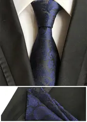 Новые модные галстуки Классический Для мужчин галстук для свадебной вечеринки черный с синим Галстук Пейсли набор матч уникальный платок