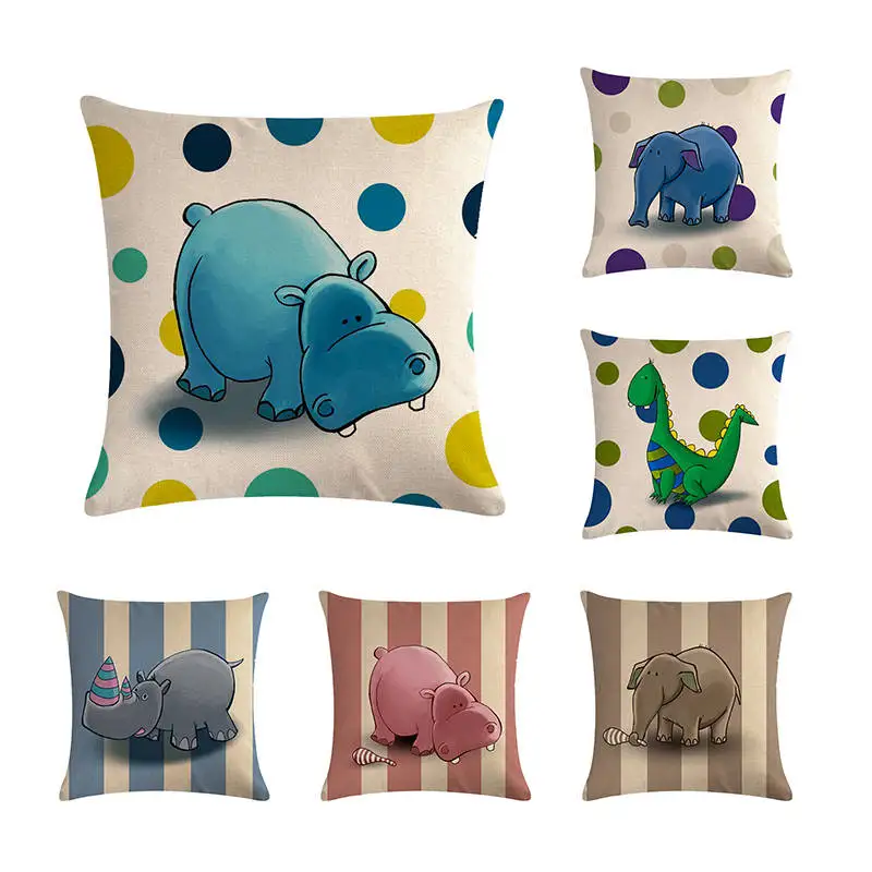

Cartoon Animal Rhinoceros Hippo Cushion Cover Pillow Covers Geometric Dot Line Bat Pillow Cases Bedroom Sofa Decoration ZY285