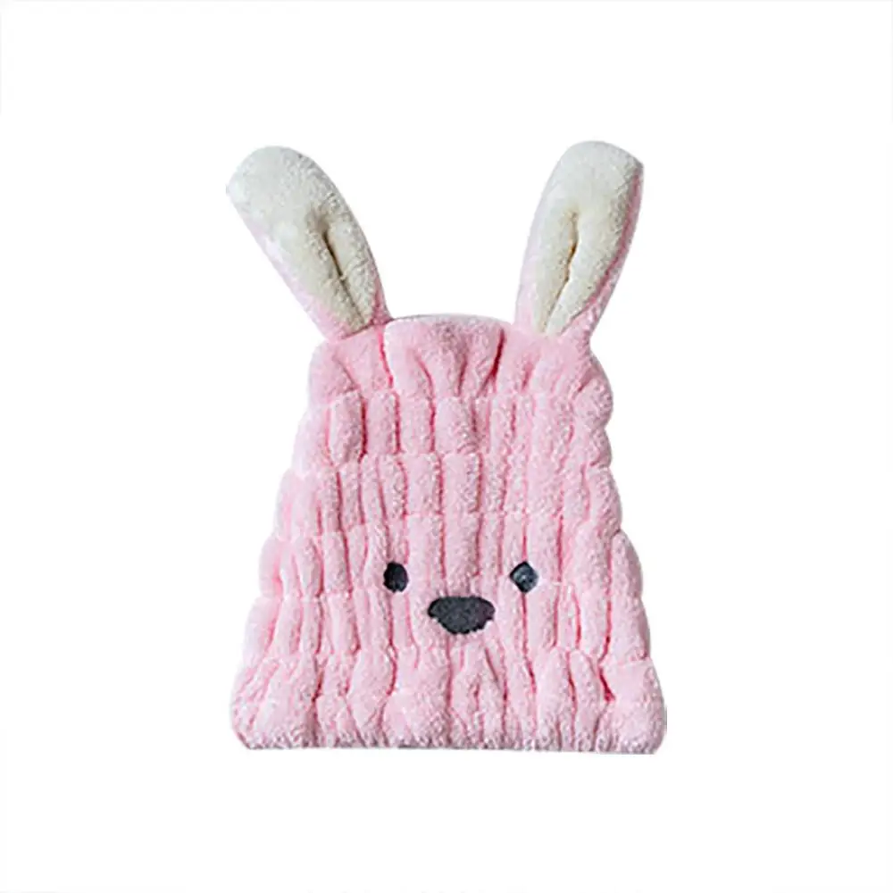 Мультяшная шапочка для душа в форме кролика из кораллового флиса, шапка для быстрой сушки волос, обернутое полотенце, шапочка для душа, шапочка для ванной комнаты# F - Цвет: Розовый