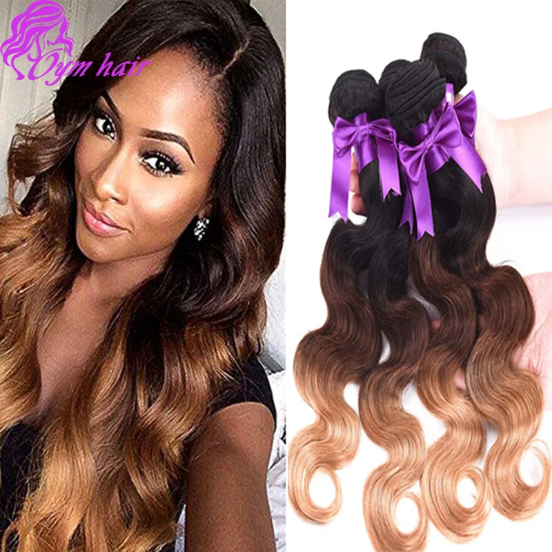 

8A Unprocessed Ombre virgin Hair T1B/4/27 3 Tone Ombre Brazilian Body Wave 3pcs/lot Ombre Brazilian Human Hair weave bundles