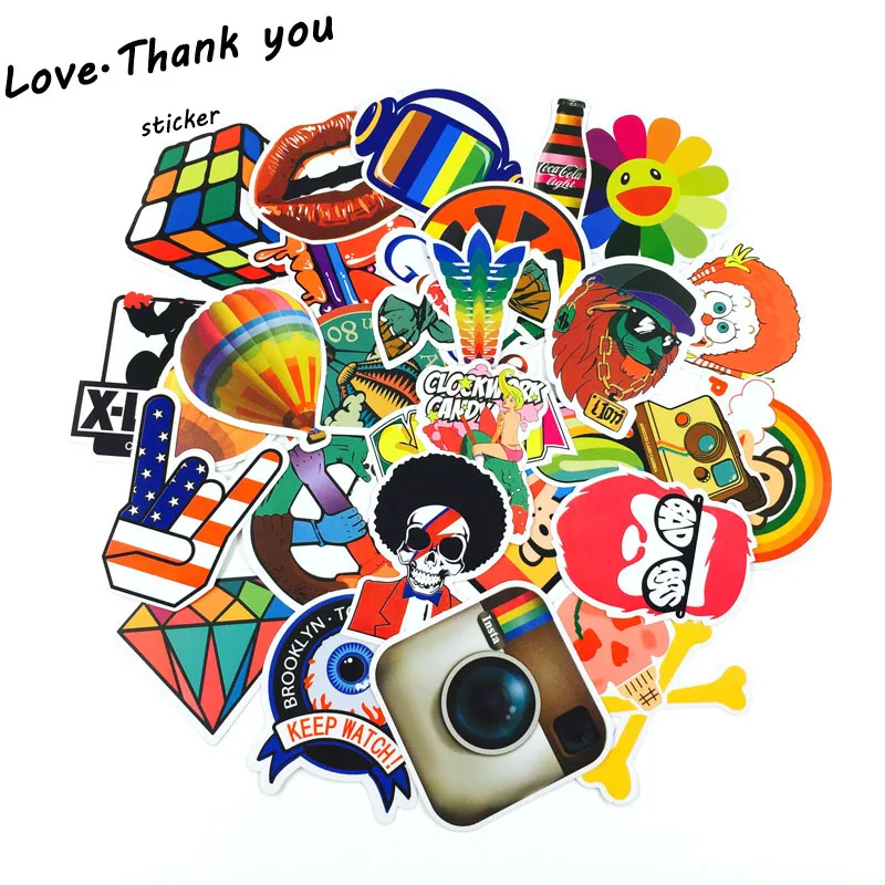 30Pcs/lot Rainbow Stickers Decal For Snowboard Laptop Luggage Car Fridge DIY Styling Home Decor Toys For Children