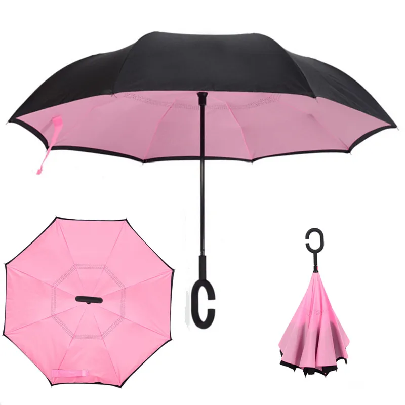 C-Hook ветрозащитный обратный зонтик с длинным хвостовиком перевернутый двухслойный креативный самостоящий Зонт защита от дождя Прямая поставка - Цвет: as pic