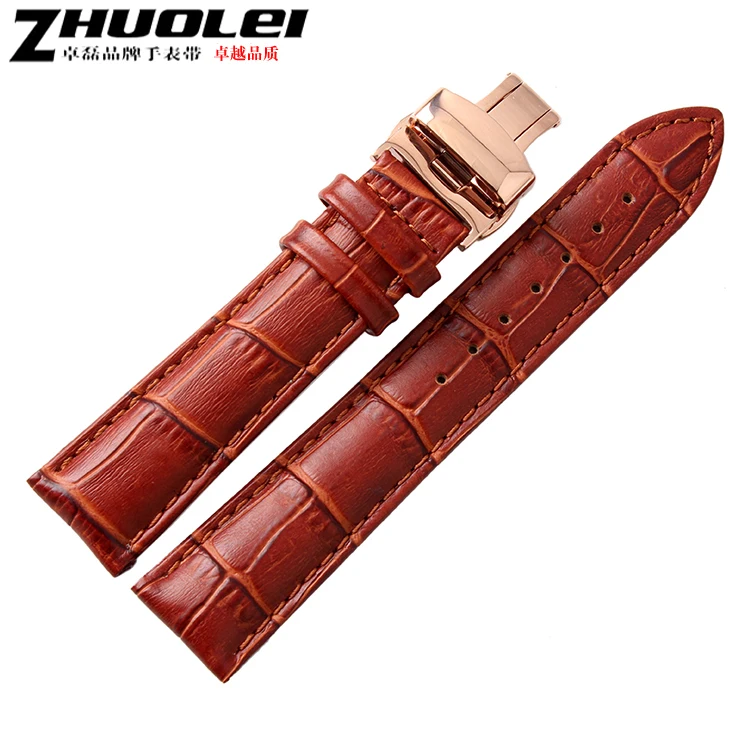 

Watch strap 18mm 20mm 21mm 22mm Mens Women Wristwatches Light Brown Genuine Leather Strap Band Black color