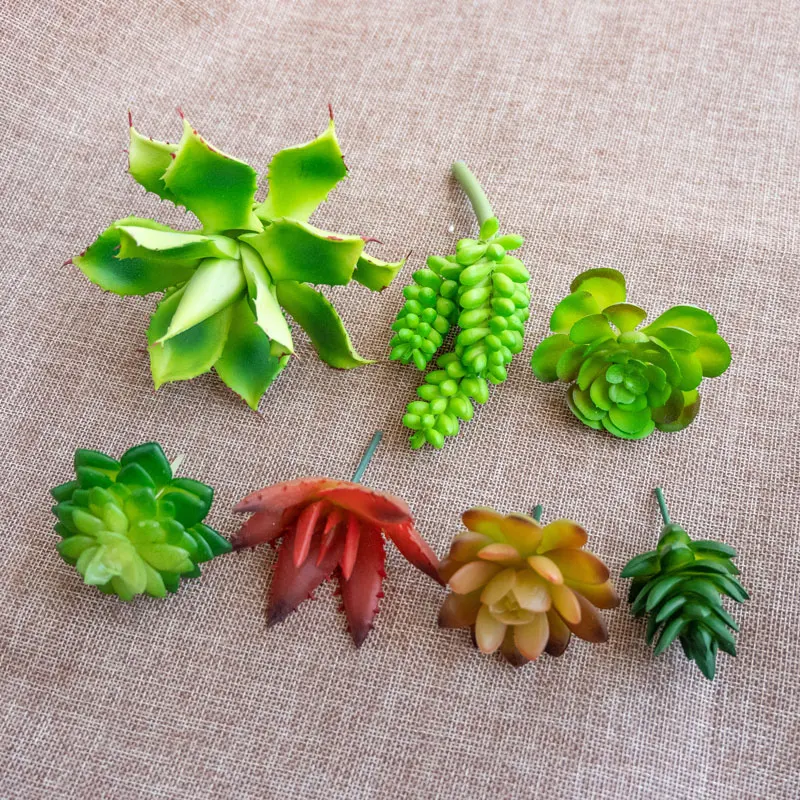 

7pcs Artificial Succulents Plants In Sets Mini Fake Succulents Green Faux Succulent Bulk Unpotted Aloe Stems Home Decor