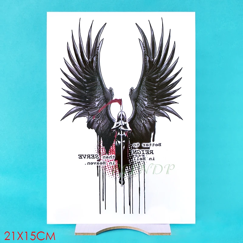 Водонепроницаемая Временная тату наклейка Grim Reaper Hell Wing Dark Angel Tatto флэш поддельные