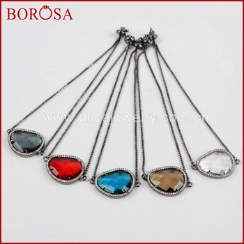 

BOROSA High quality Black Gun Bracelets Design Jewelry Micro Pave CZ Teardrop Stone Glass Connector Charm Bracelet WX386-B