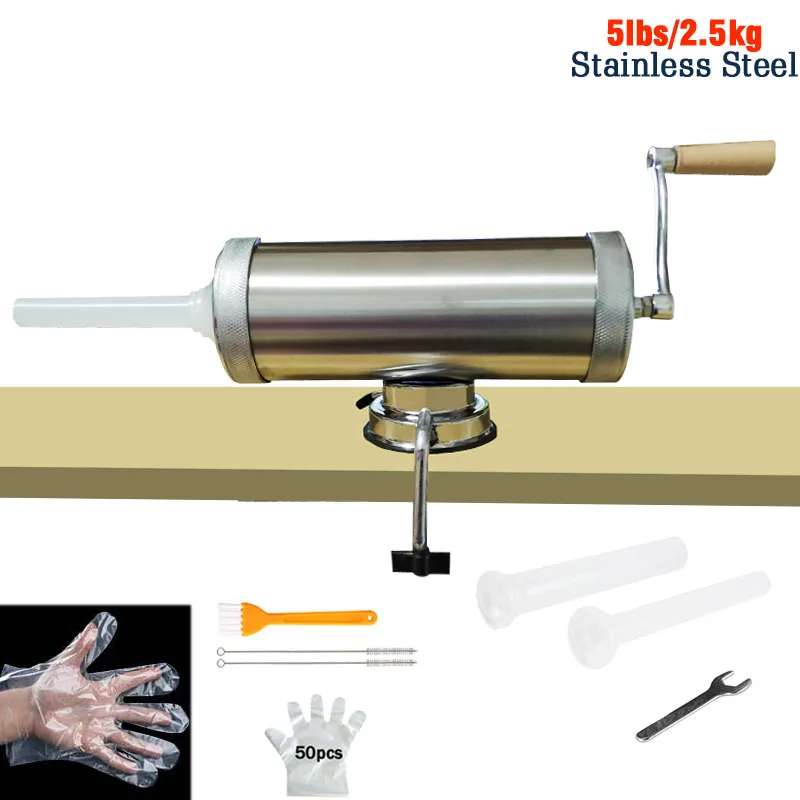 

5lbs/2.3L Stainless steel Manual Sausage Stuffer With Suction Base Sausage Meat Filler Hand Operated Salami Sausage Maker
